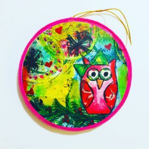 Whimsical Owl Ornament with Velvet Pink Trim